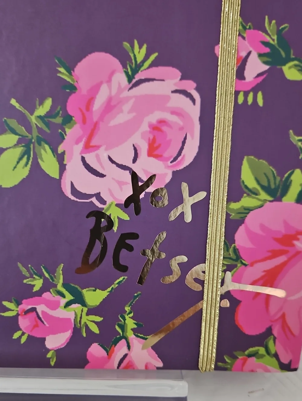Betsey Johnson Purple Floral Clipboard Notebook with Pink Roses and Gold Accents